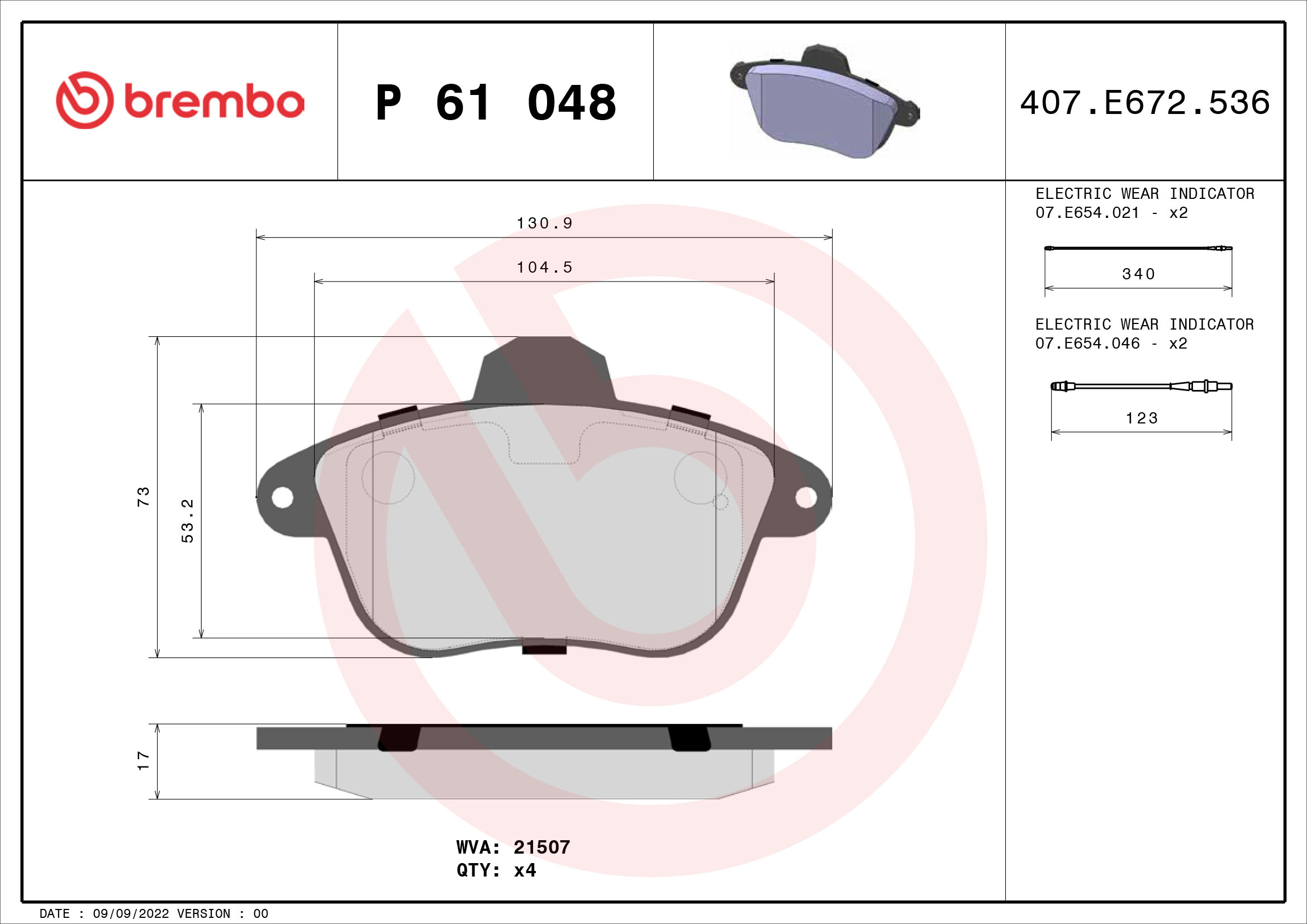 A.B.S. P 61 048 BREMBO Bremsbelagsatz, Scheibenbremse